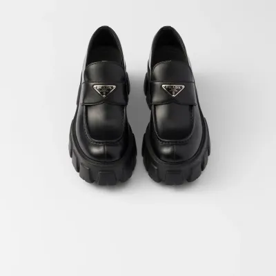 PRADA  Black Monolith shiny leather Loafers