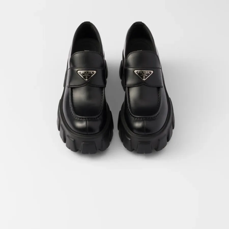 PRADA  Black Monolith shiny leather Loafers