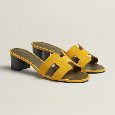 HERMES Oasis Slippers High-heeled slippers Yellow High Heels Sandal