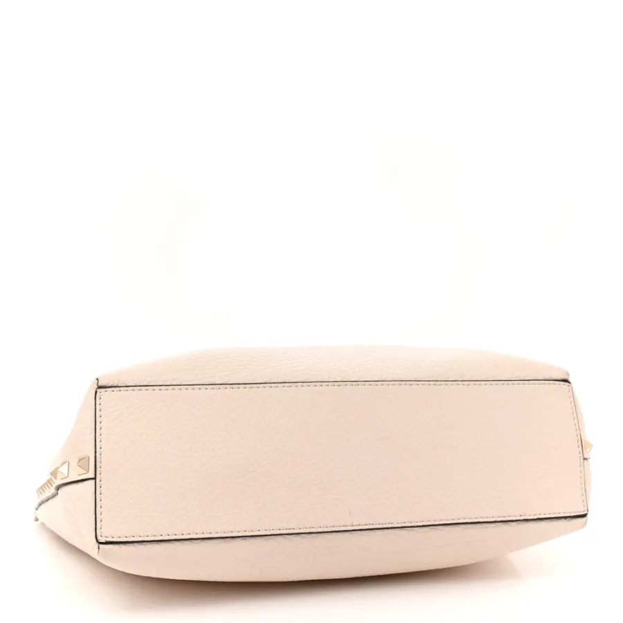 Valentino Garavani Small Rockstud Flip Lock Tote Bag Light Ivory/Rubino Grained Calfskin Leather Gold Hardware