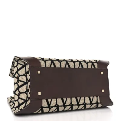 Valentino Garavani Medium VLogo Tote Naturale/Black/Fondant Toile Iconographe Calfskin Leather