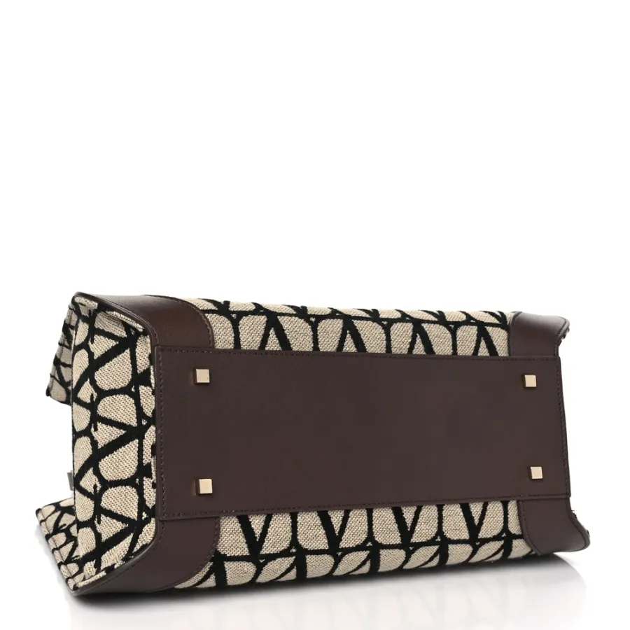 Valentino Garavani Medium VLogo Tote Naturale/Black/Fondant Toile Iconographe Calfskin Leather