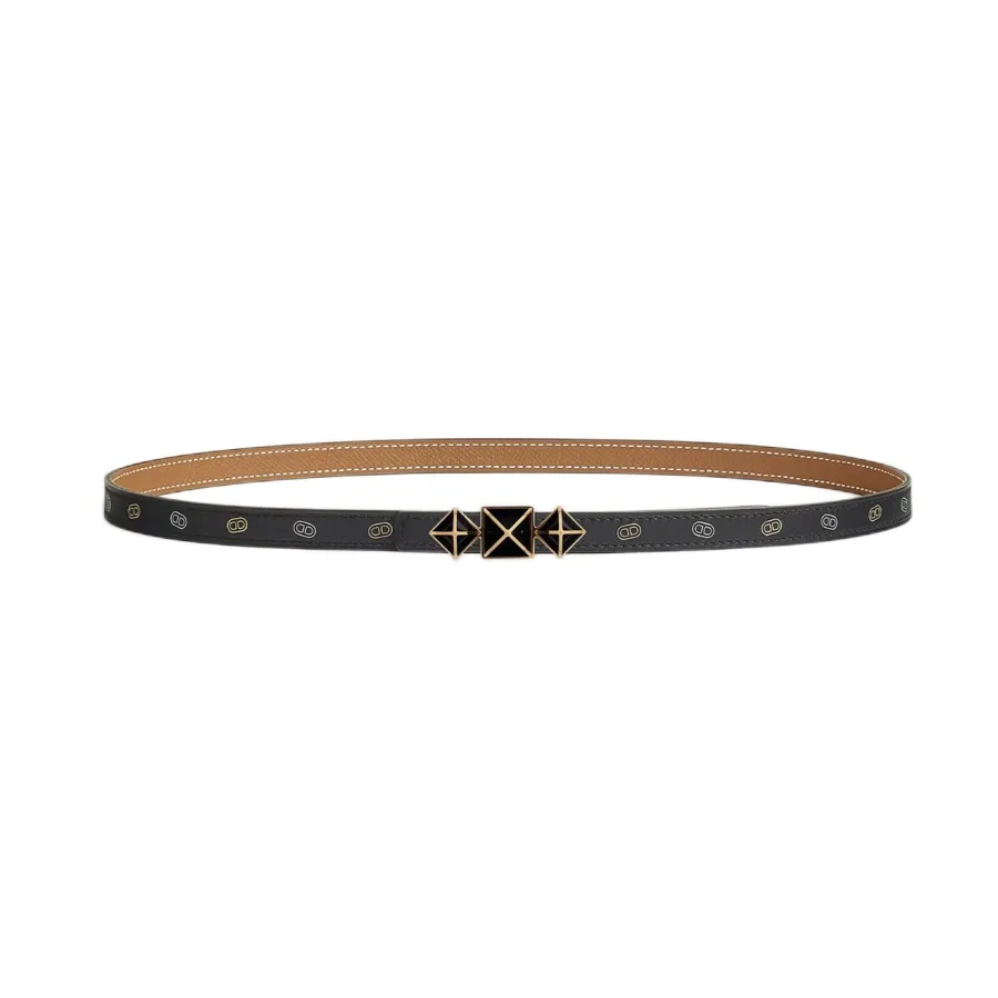 Hermès Women' s Rockstud Buckle Reversible Belt In Brown/Black Epsom Calfskin With Silver/Black Hardware 13mm