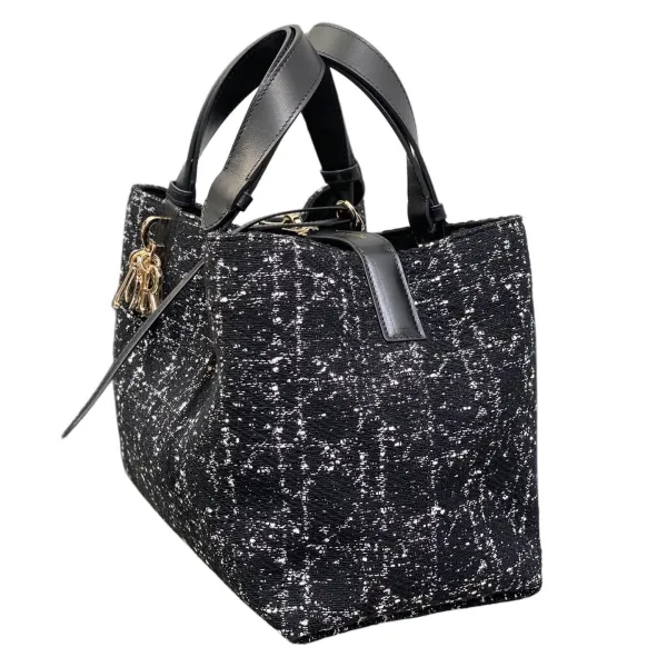 Dior Medium Dior Toujours Bag In Black Tweed with White Cannage Motif With Gold Hardware - Image 3