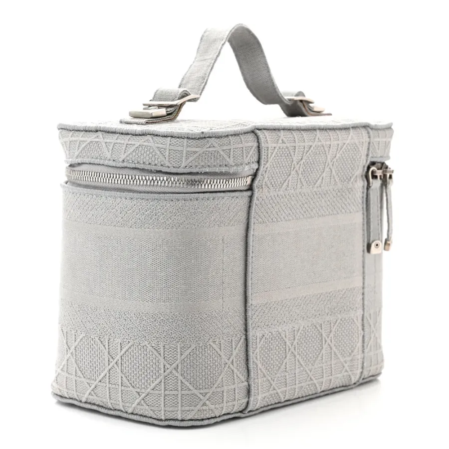 Dior Small DiorTravel Vanity Case Grey Cannage Embroidered Canvas Silver Hardware