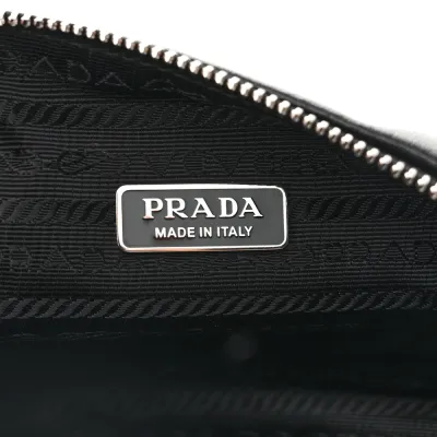 Prada Medium Triangle Shoulder Bag Black Calfskin Leather Silver Hardware