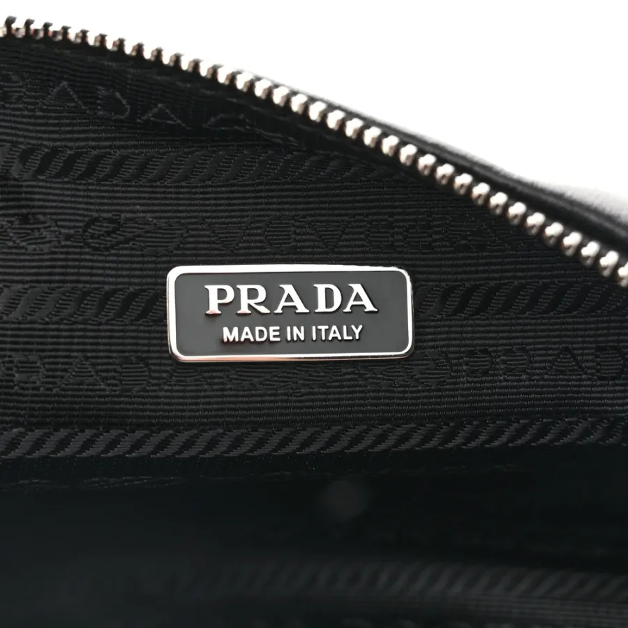 Prada Medium Triangle Shoulder Bag Black Calfskin Leather Silver Hardware