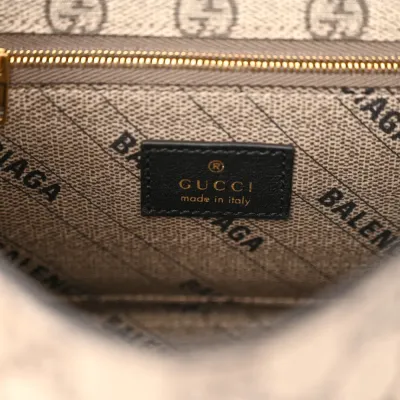 Balenciaga Small Hourglass Top Handle Bag Beige/Ebony GG Supreme Monogram x Gucci Gold Hardware