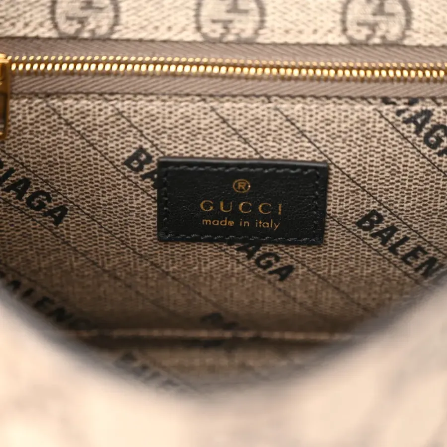 Balenciaga Small Hourglass Top Handle Bag Beige/Ebony GG Supreme Monogram x Gucci Gold Hardware