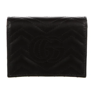 Gucci Small Marmont Logo Compact Wallet Black GG Canvas Gold Hardware