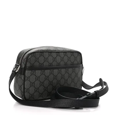 Gucci Mini Shoulder Bag Grey/Black GG Supreme Monogram Canvas Aged Silver Hardware