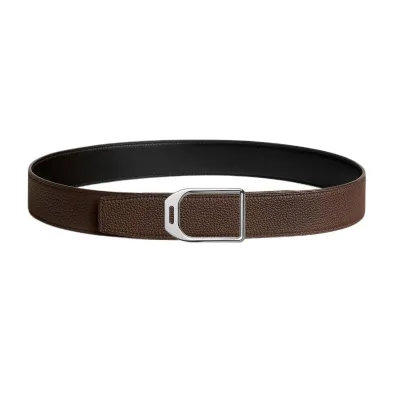 Hermès Men' s Jockey Buckle Reversible Belt In Brown/Black/Etoupe/Coffee/Blue Grained And Smooth Calfskin With Silver Hardware 38mm
