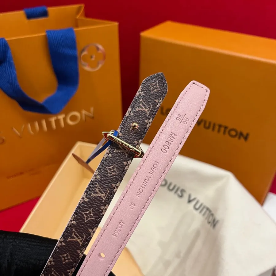 Louis Vuitton Women's Mini Flowergram Reversible Belt In Pink Calfskin And Monogram Canvas With Gold/Silver/Pink/Black Hardware 15mm