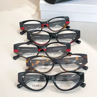 Celine Cat Eye glasses leopard/leopard pink/black red grey/black red yellow/black color transparent lens Size 54口20-145