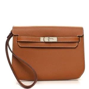 Hermès Kelly Dépêches 25 Pouch Brown Epsom Leather Silver Hardware