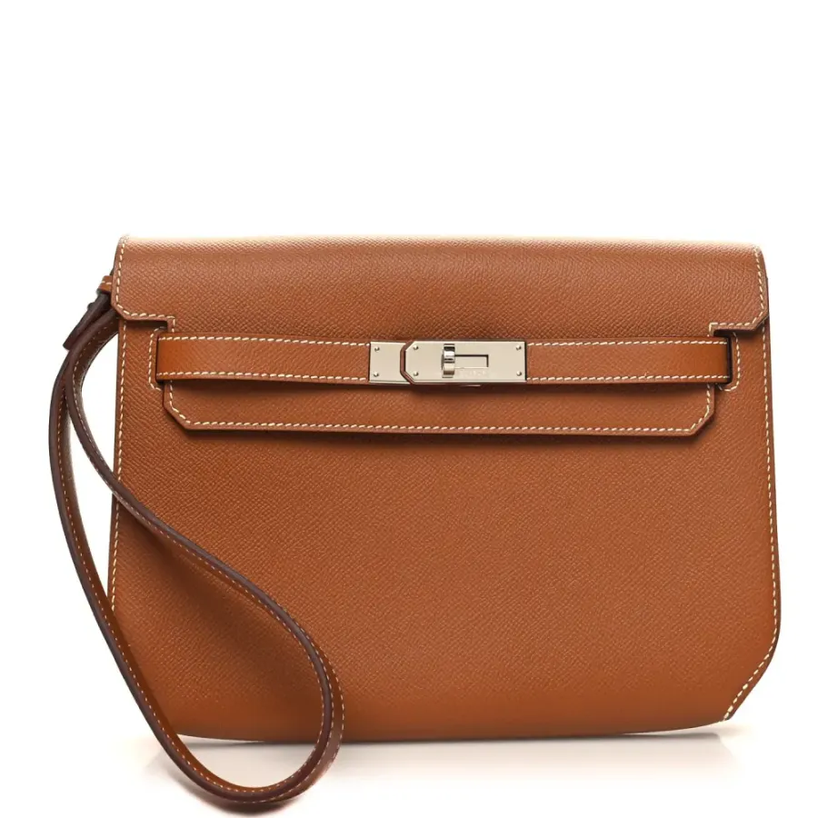 Hermès Kelly Dépêches 25 Pouch Brown Epsom Leather Silver Hardware