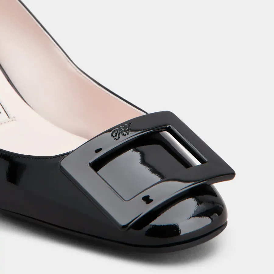 Roger Vivier Ankle Strap U Look Pumps High Heels In Black Patent Leather With Lacquered Metal Buckle (Heel Height 4.5cm)
