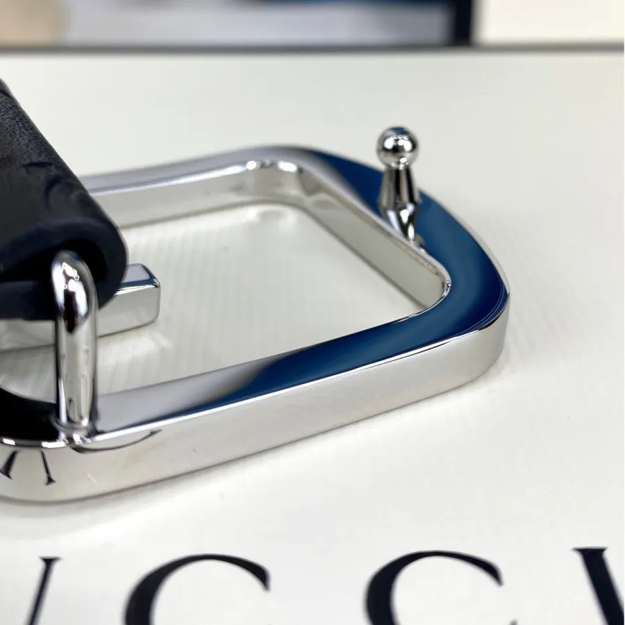 Gucci Men's Square G Buckle Belt In Black Monogram Calfskin With Gold/Silver Hardware 38mm