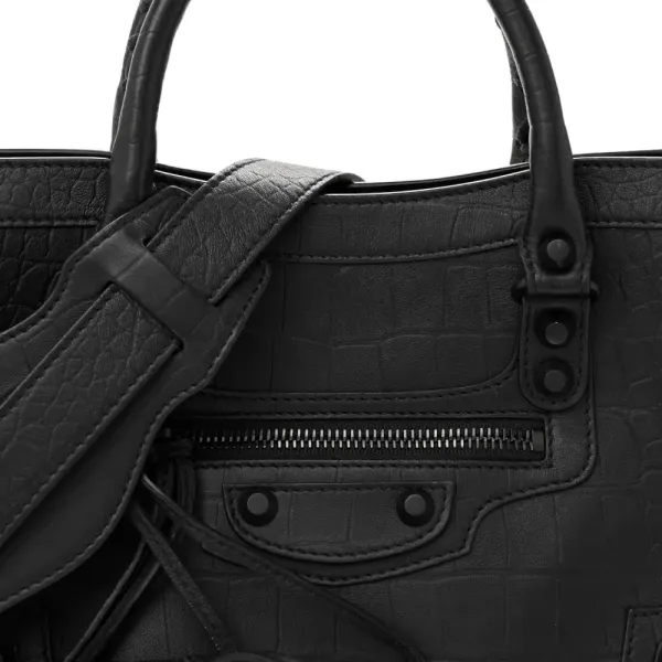 Balenciaga S City Classic Black Crocodile Embossed Matte Supple Lambskin Leather Incognito Hardware - Image 8