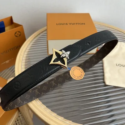 Louis Vuitton Women's Flowergram Reversible Belt In Black/Brown/Beige/White Calfskin And Monogram Canvas With Gold/Silver Hardware 30mm