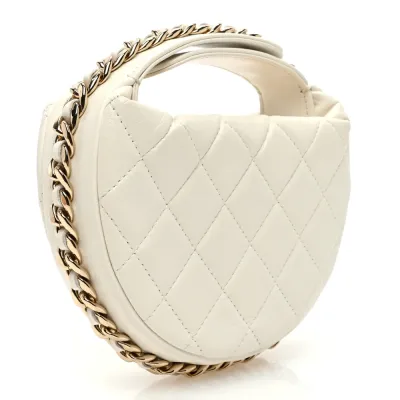 Chanel Chain Around Pouch Small White Quilted Lambskin Leather Light Gold Hardware