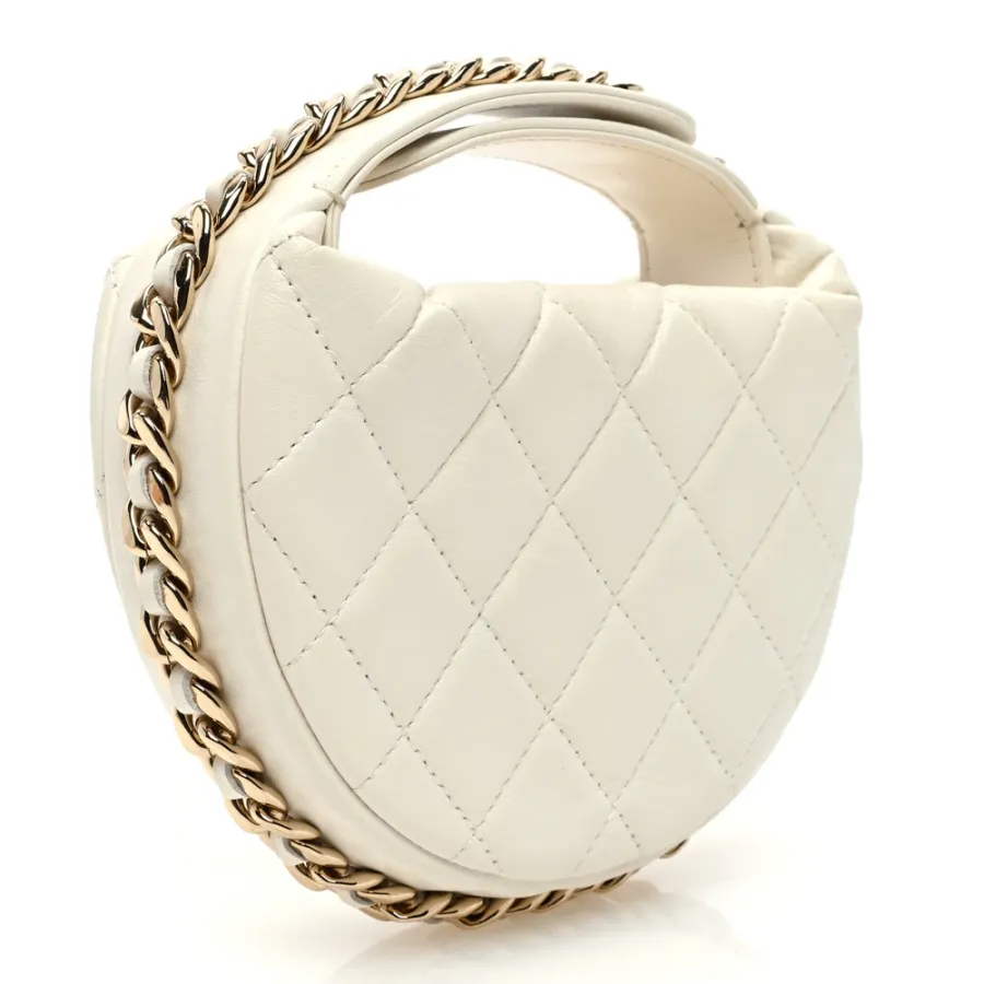 Chanel Chain Around Pouch Small White Quilted Lambskin Leather Light Gold Hardware