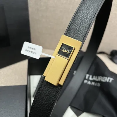 Saint Laurent Charniere Buckle Belt In Black/Burgundy Smooth Calfskin With Gold Hardware 30mm