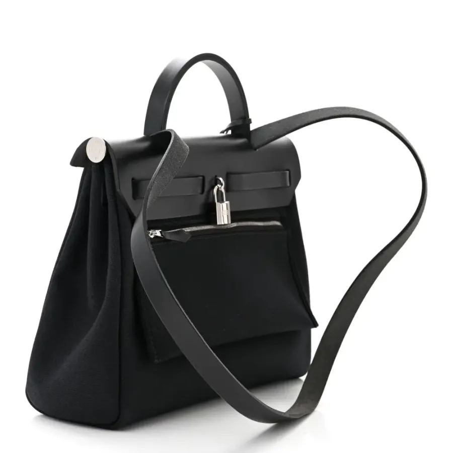 Hermès Herbag Zip PM 31 Black Military Toile & Vache Hunter Leather Palladium Silver Hardware