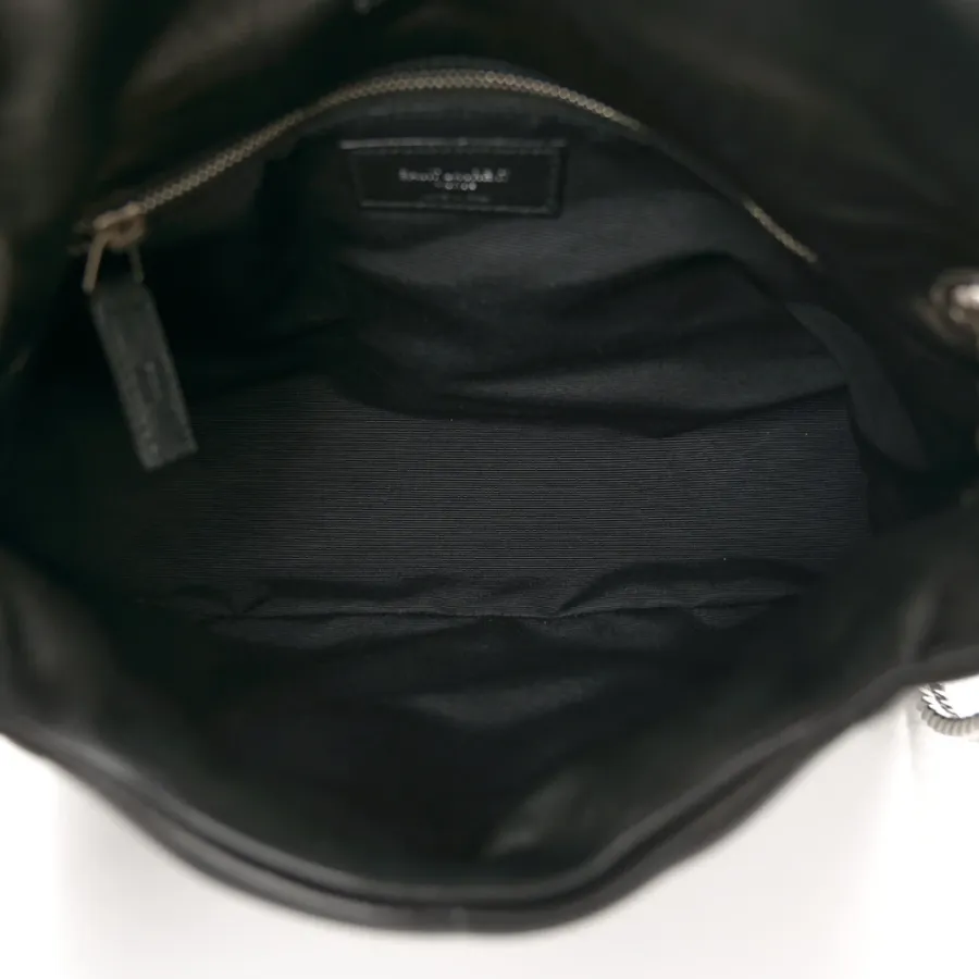 Saint Laurent Small Loulou Chain Satchel Black Quilted Puffer Monogram Lambskin Leather Silver Hardware