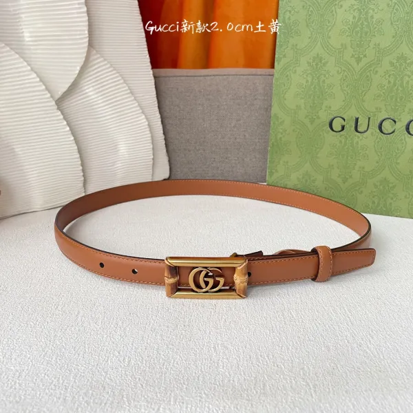 Gucci Women's Square GG Buckle Belt In Black/Khaki/White Smooth Calfskin With Gold Hardware 20mm - Image 10