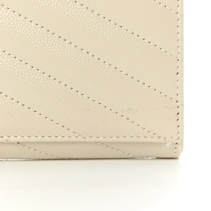 Saint Laurent Medium Envelope Clutch Blanc Vintage Chevron Monogram Grain De Poudre Matelasse Leather Gold Hardware