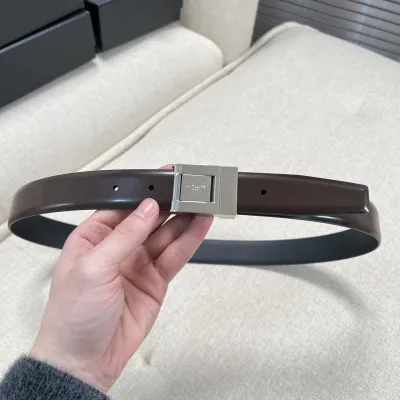 Saint Laurent LA 76 Belt In Burgundy/Black Smooth Calfskin With Gold/Silver Hardware 30mm