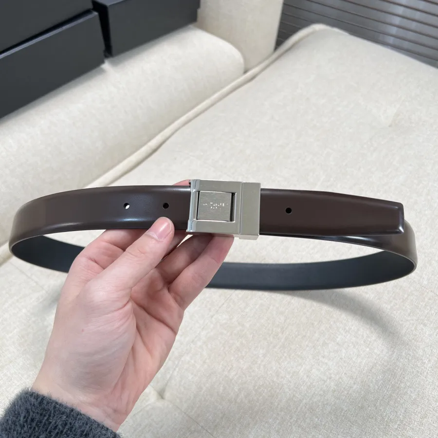 Saint Laurent LA 76 Belt In Burgundy/Black Smooth Calfskin With Gold/Silver Hardware 30mm