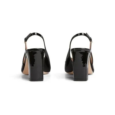 Gucci Black patent leather thick heel high heels shoes Rear lace up high heels