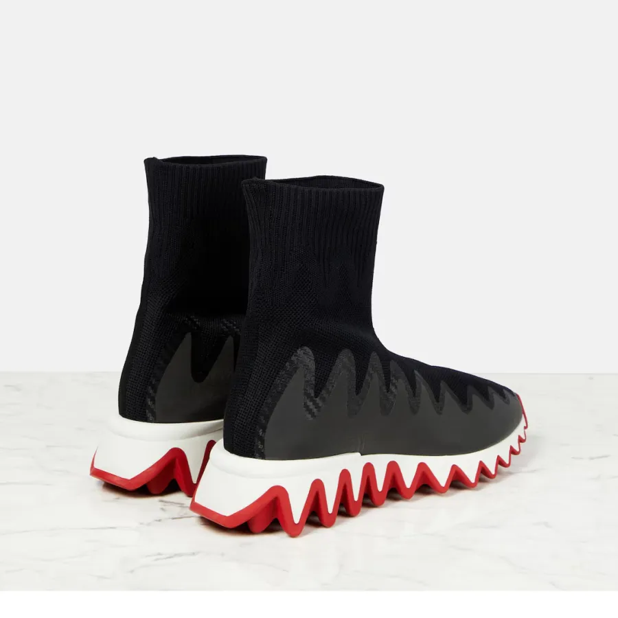 Christian Louboutin Black medium - barrel high - stretch fleece fabric sneakers
