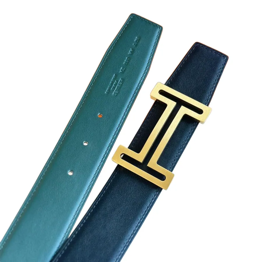 Hermès Men' s H Buckle Reversible Belt In Green/Black Calfskin With Gold/Silver Hardware 38mm