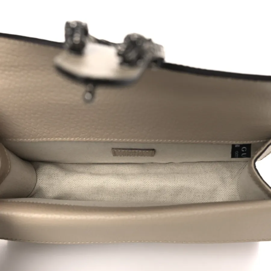 Gucci Small Rectangular Dionysus Shoulder Bag Beige / Mystic White / Oatmeal GG Supreme Monogram Canvas & Textured Dollar Calfskin Leather Aged Silver Hardware