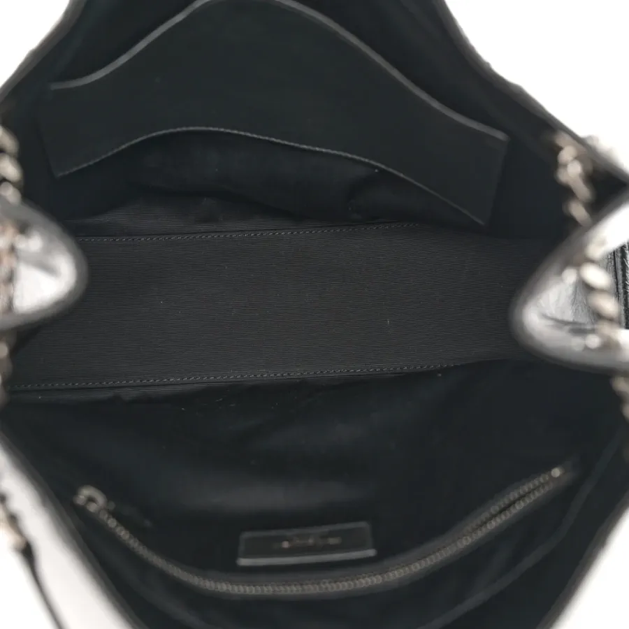 Saint Laurent Medium Niki Shopper Tote Black Crinkled Monogram Calfskin Matelasse Leather Silver Hardware