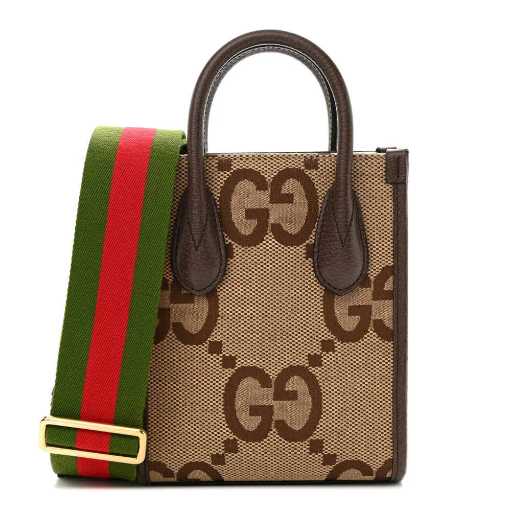 Gucci Mini Vertical Tote Camel Ebony Textured Dollar Calfskin Leather Gold Hardware