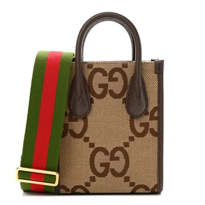 Gucci Mini Vertical Tote Camel Ebony Textured Dollar Calfskin Leather Gold Hardware