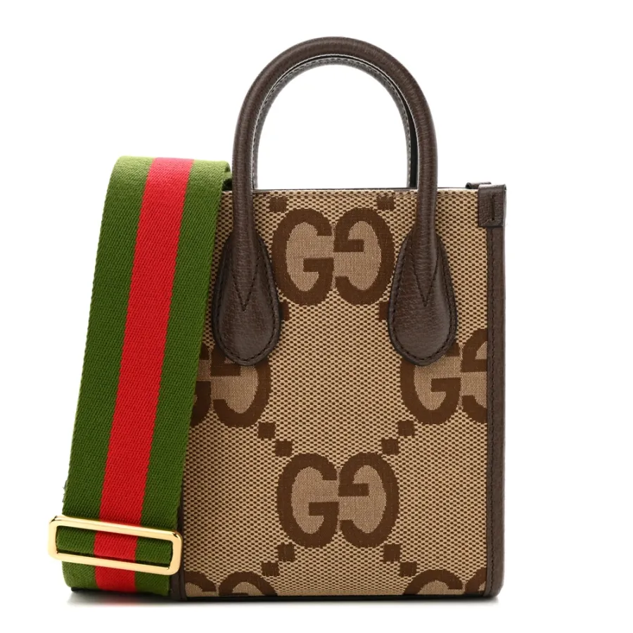 Gucci Mini Vertical Tote Camel Ebony Textured Dollar Calfskin Leather Gold Hardware