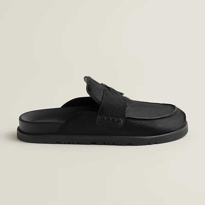 HERMES Go Mule Black Slippers