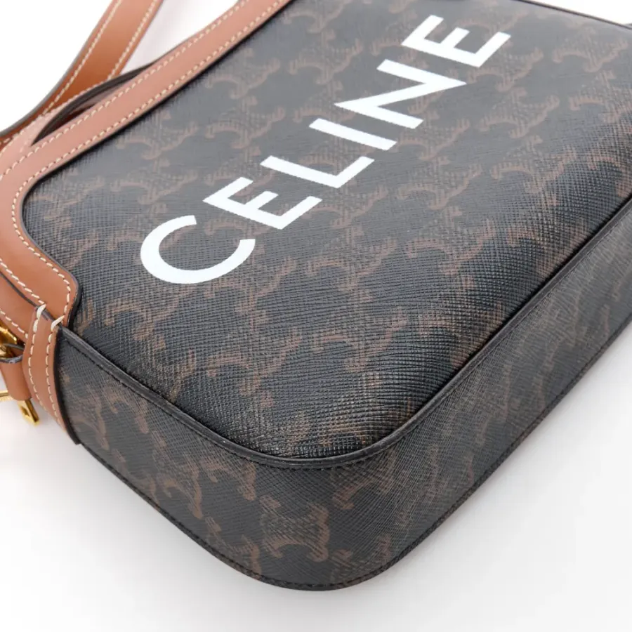 Celine Small Camera Bag Tan Triomphe Canvas Gold Hardware