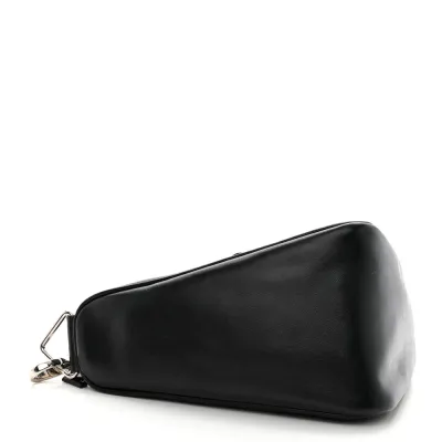 Prada Medium Triangle Shoulder Bag Black Grace Lux Leather Silver Hardware