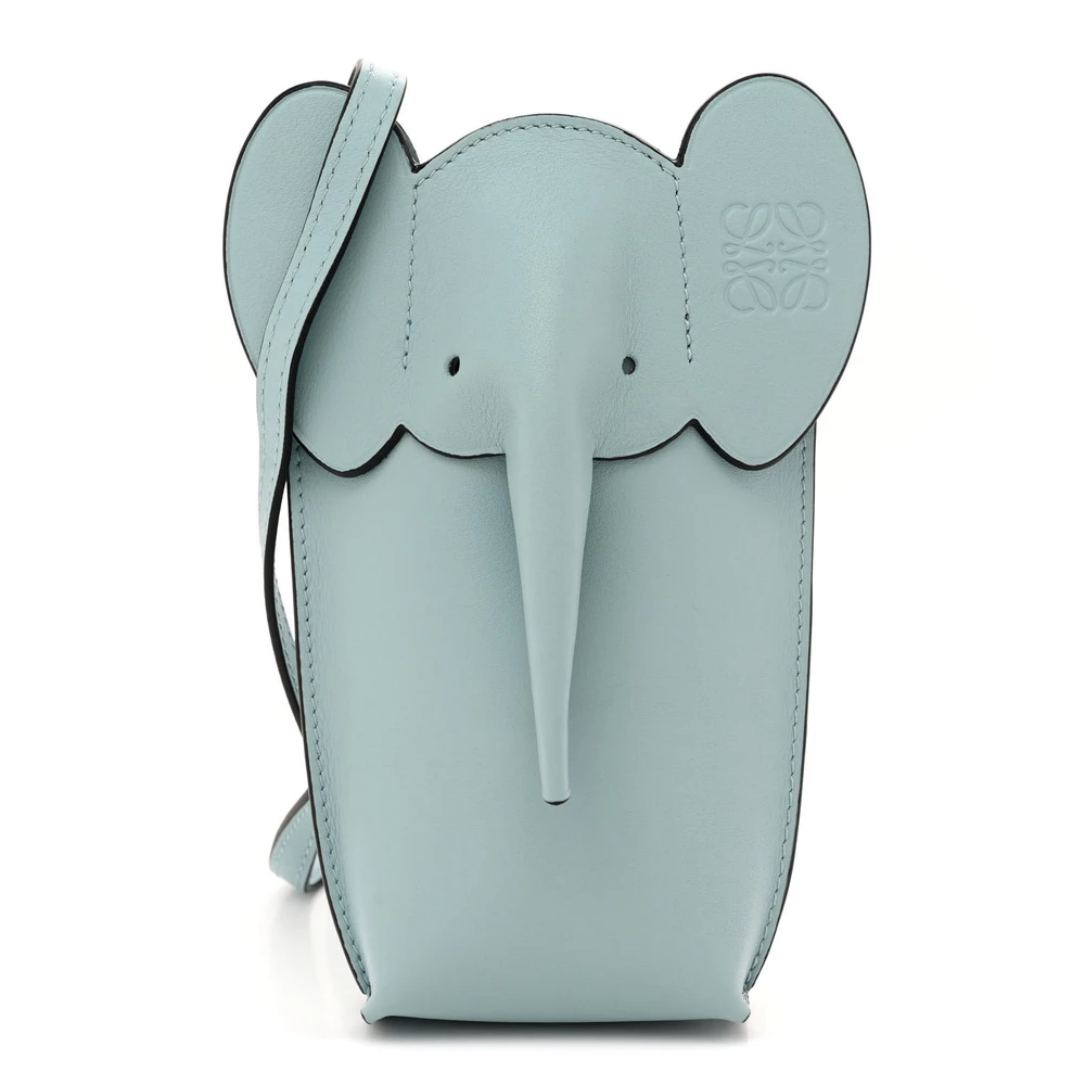 Loewe Bolsa Crossbody Pequena Elefante em Couro Bezerro Azul Empoeirado