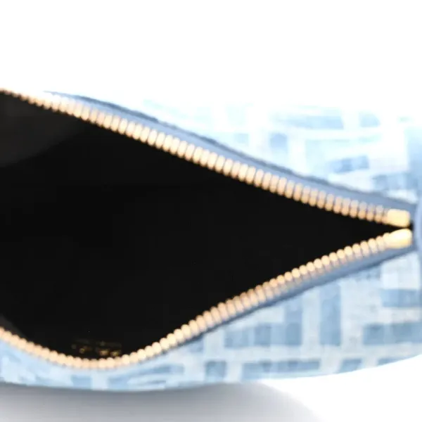 Fendi Mini FF Embroidered Fendigraphy Hobo Bag Blue/Sand Denim & King Vitello Leather Gold Hardware - Image 7