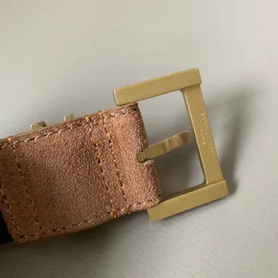 Saint Laurent Cassandre Belt In Brown Suede Leather With Gold Hardware 30mm