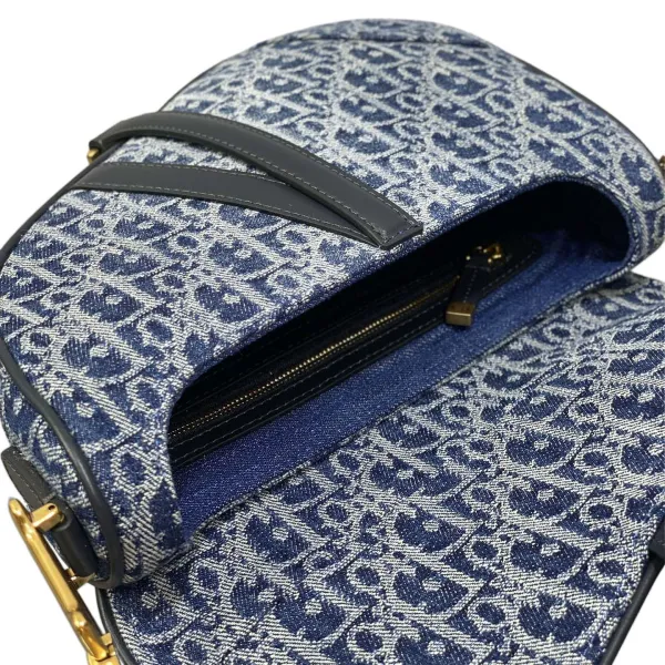 Dior Medium Saddle Bag With Strap Blue Denim Dior Oblique Jacquard/Powder Pink/Stone Gray/Cedar Green/Blue Grained Calfskin Gold Hardware - Image 3