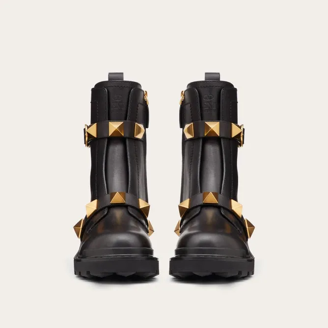 VALENTINO ROMAN STUD Calf leather ankle boots with same colour rivets (heel height: 4cm)