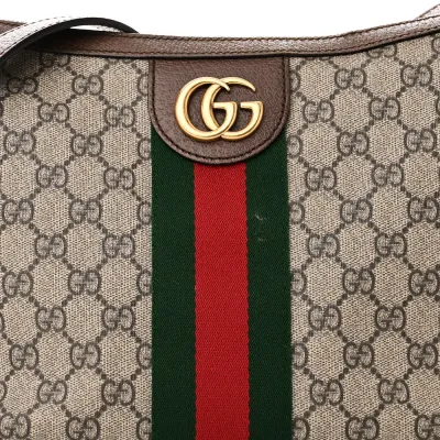 Gucci Small Web Ophidia Half Moon Hobo Brown GG Supreme Monogram Canvas Gold Hardware